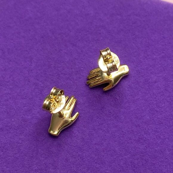 💛 New Gold 925 Open Hand Stud Earrings - Picture 2 of 3